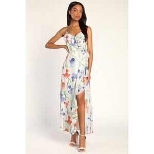 Lulus Elegant Bliss White Floral Print Ruffled Sleeveless Maxi Dress - Size XL